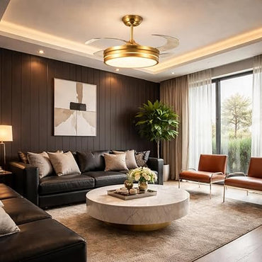 42 Inch Smart Retractable Ceiling Fan with 220V LED Light, Modern Chandelier Fancy Fan with Remote Control & LED Light, Reversible Motor (ELF5)