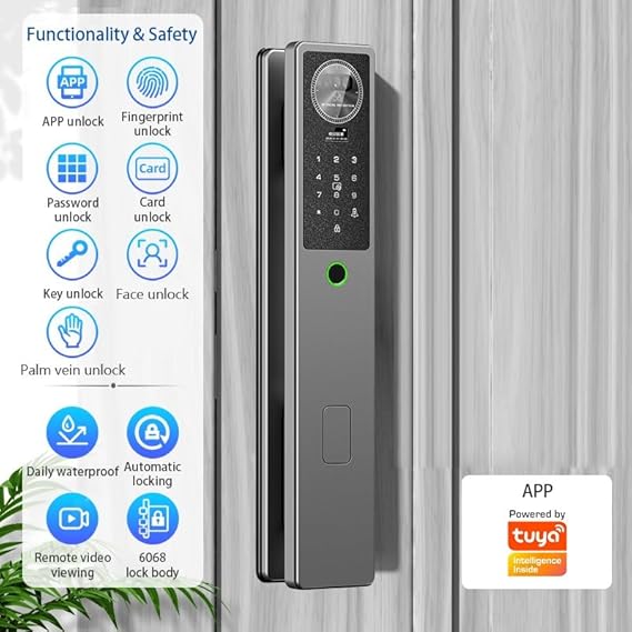 K10 Smart Door Lock with Fingerprint & Memory Card | WiFi App Control | PIN, Card & Key Access | Video Calling, Aluminum Digital Lock for Glass, Wood & Steel Doors | 3 Year Warranty