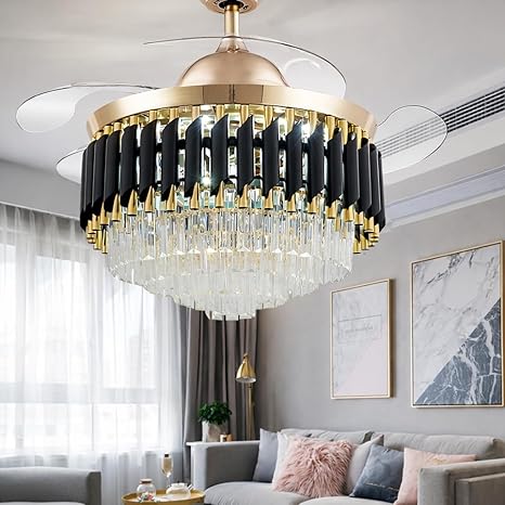 42 Inch Smart Retractable Ceiling Fan with 220V LED Light, Modern Chandelier Fancy Fan with Remote Control & LED Light, Reversible Motor (ELF2)