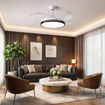 42 Inch Smart Retractable Ceiling Fan with 220V LED Light, Modern Chandelier Fancy Fan with Remote Control & LED Light, Reversible Motor (ELF7)