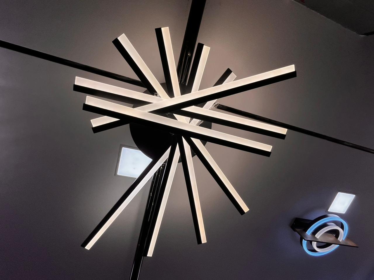 Sputnik Starburst LED Chandelier | Modern Black Multi-Rod Ceiling Light | Designer Lighting Fixture