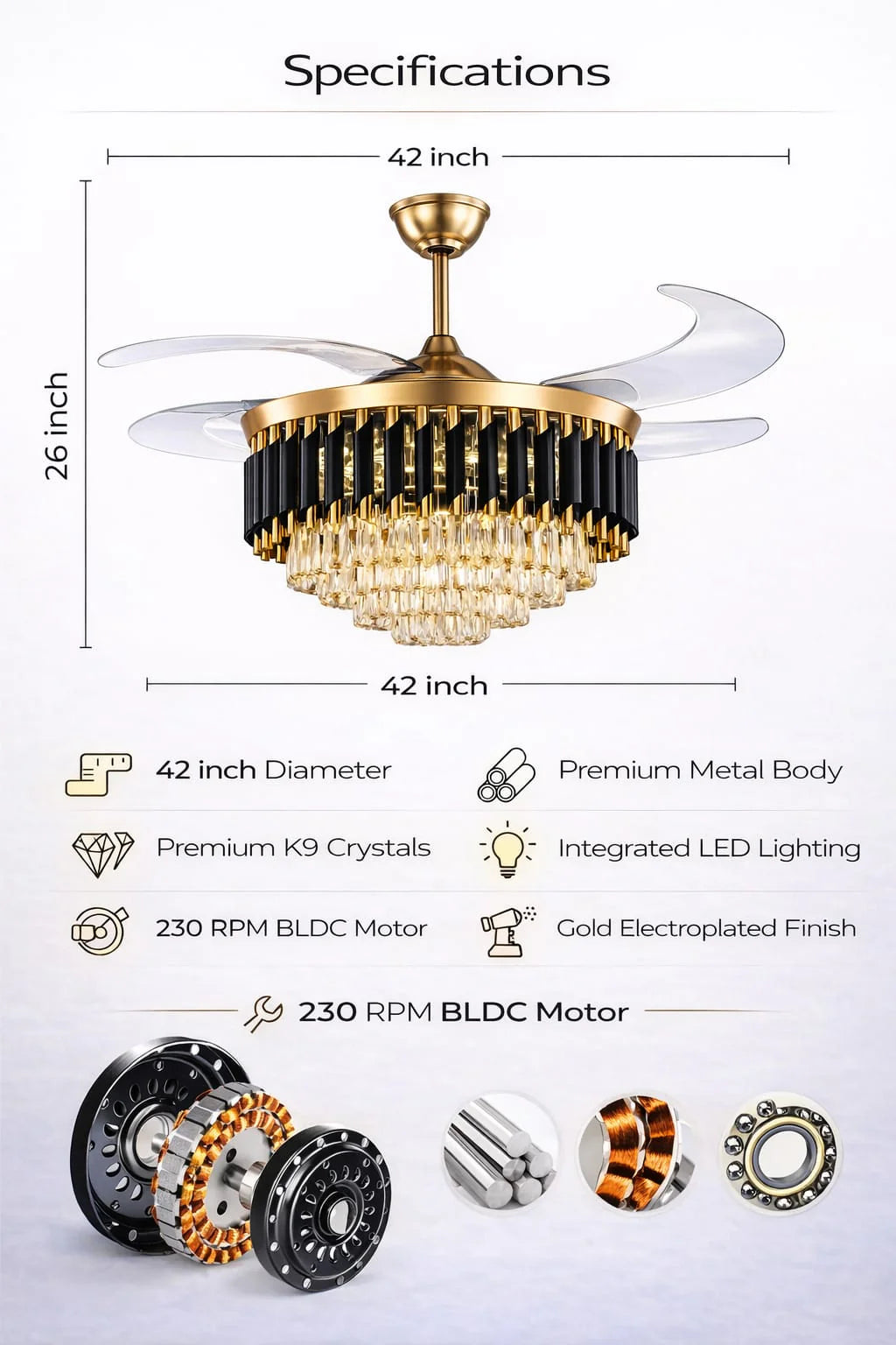 Black Mamba Chandelier Ceiling Fan with Remote Control