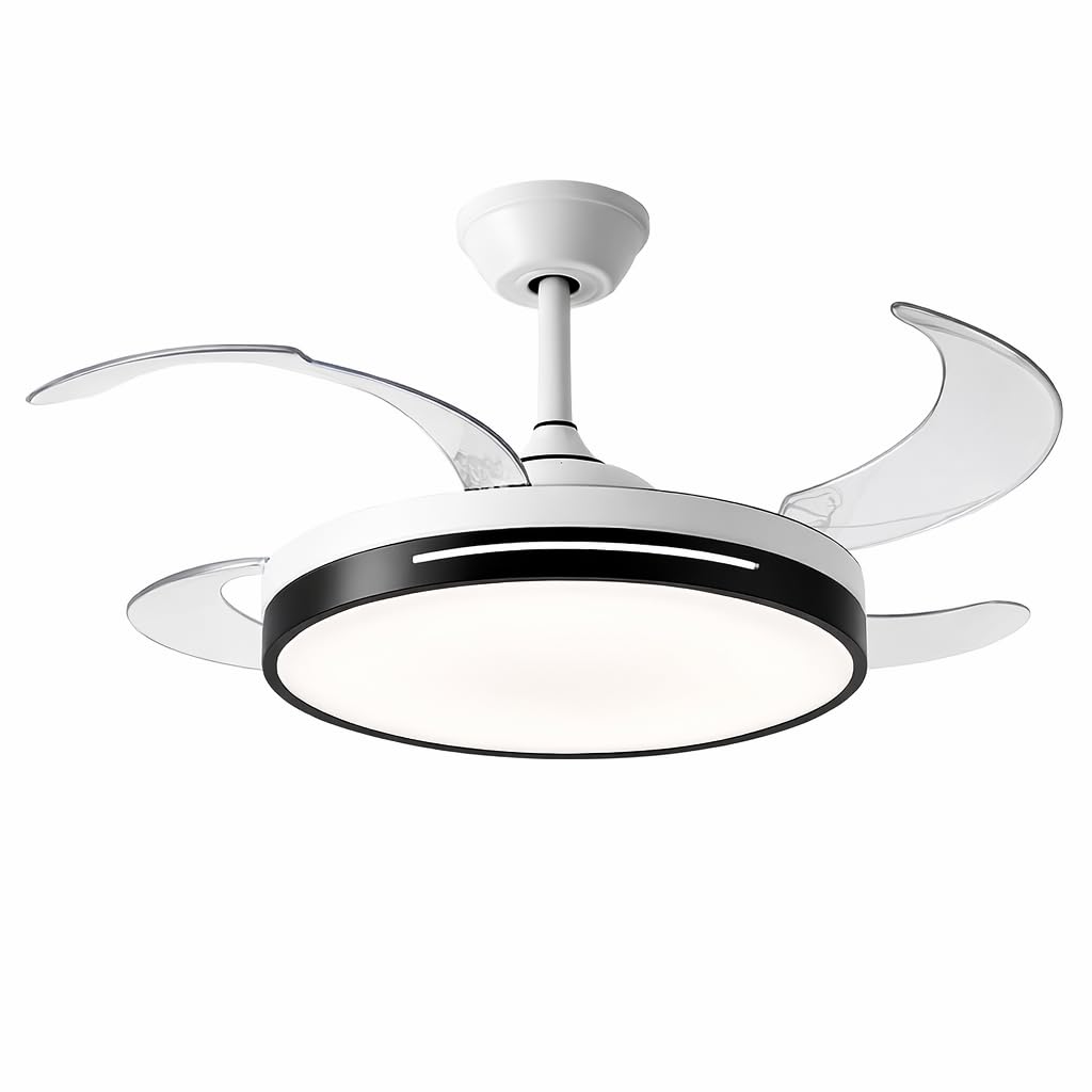 42 Inch Smart Retractable Ceiling Fan with 220V LED Light, Modern Chandelier Fancy Fan with Remote Control & LED Light, Reversible Motor (ELF7)
