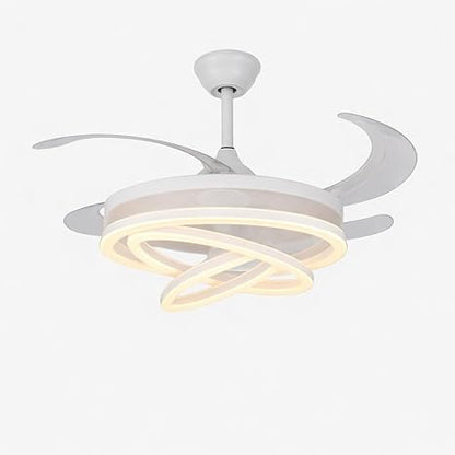 42 Inch Smart Retractable Ceiling Fan with 220V LED Light, Modern Chandelier Fancy Fan with Remote Control & LED Light, Reversible Motor (ELF4)