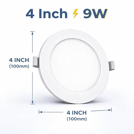 Round Led Panel Light — Natural White (4000K) | Plastic Body | Recessed Panel for False Ceiling | for Kitchen, Living Room, Home/Office, Dining Room (1, 9, Watts, 4 inch)