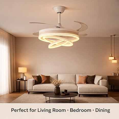 42 Inch Smart Retractable Ceiling Fan with 220V LED Light, Modern Chandelier Fancy Fan with Remote Control & LED Light, Reversible Motor (ELF4)