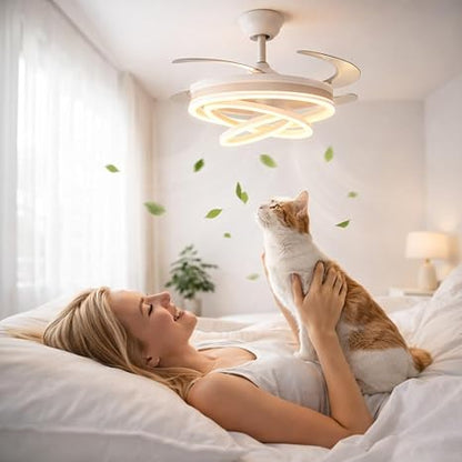 42 Inch Smart Retractable Ceiling Fan with 220V LED Light, Modern Chandelier Fancy Fan with Remote Control & LED Light, Reversible Motor (ELF4)