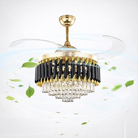 42 Inch Smart Retractable Ceiling Fan with 220V LED Light, Modern Chandelier Fancy Fan with Remote Control & LED Light, Reversible Motor (ELF2)
