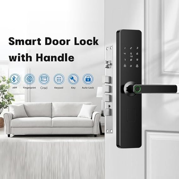Digital Smart Door Lock with Bluetooth & Fingerprint Scanner | RFID Card Reader, PIN Code, Mobile App Control | Anti-Theft Alerts, Night Latch | 3 Years Warranty (A1TT-BT)