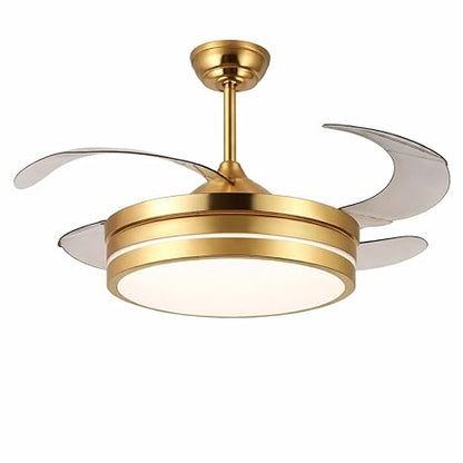 42 Inch Smart Retractable Ceiling Fan with 220V LED Light, Modern Chandelier Fancy Fan with Remote Control & LED Light, Reversible Motor (ELF5)