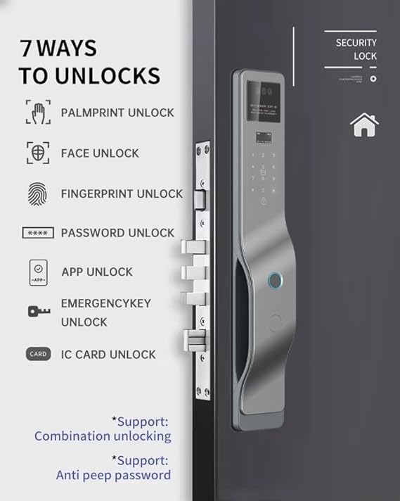 K7 Smart Door Lock with 3D Face & Palm Vein Recognition | WiFi Biometric Digital Lock with Camera | Fingerprint, PIN, RFID Card & Key | Video Calling | 3 Years Warranty