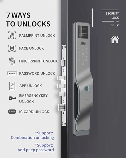 K7 Smart Door Lock with 3D Face & Palm Vein Recognition | WiFi Biometric Digital Lock with Camera | Fingerprint, PIN, RFID Card & Key | Video Calling | 3 Years Warranty