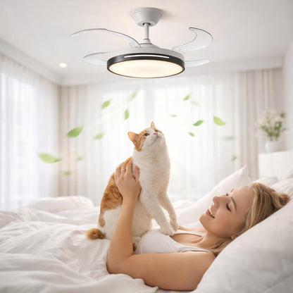 42 Inch Smart Retractable Ceiling Fan with 220V LED Light, Modern Chandelier Fancy Fan with Remote Control & LED Light, Reversible Motor (ELF7)