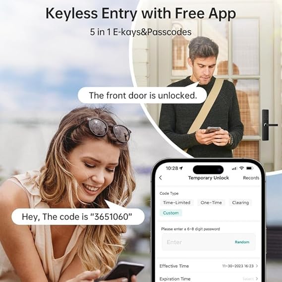 Digital Smart Door Lock with Bluetooth & Fingerprint Scanner | RFID Card Reader, PIN Code, Mobile App Control | Anti-Theft Alerts, Night Latch | 3 Years Warranty (A1TT-BT)