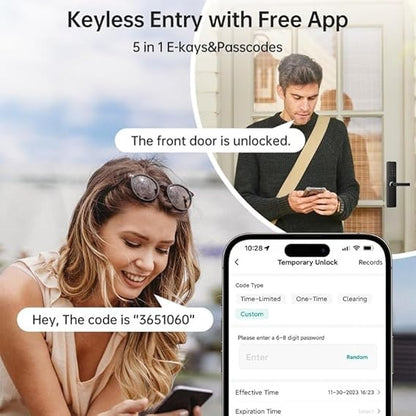 Digital Smart Door Lock with Bluetooth & Fingerprint Scanner | RFID Card Reader, PIN Code, Mobile App Control | Anti-Theft Alerts, Night Latch | 3 Years Warranty (A1TT-BT)