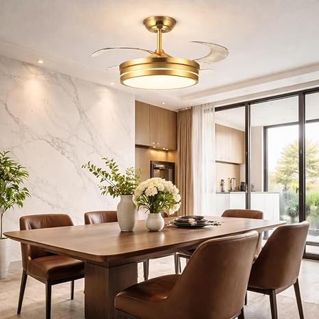 42 Inch Smart Retractable Ceiling Fan with 220V LED Light, Modern Chandelier Fancy Fan with Remote Control & LED Light, Reversible Motor (ELF5)