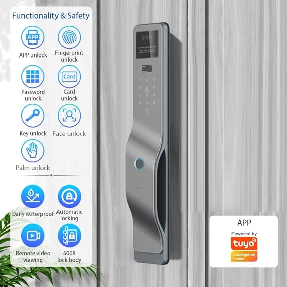 K7 Smart Door Lock with 3D Face & Palm Vein Recognition | WiFi Biometric Digital Lock with Camera | Fingerprint, PIN, RFID Card & Key | Video Calling | 3 Years Warranty