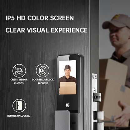 K6 Smart Door Lock with 3D Face & Palm Recognition | WiFi Digital Door Lock with App | Fingerprint, PIN, RFID Card & Key | Video Calling, Aluminum Deadbolt | 3 Years Warranty