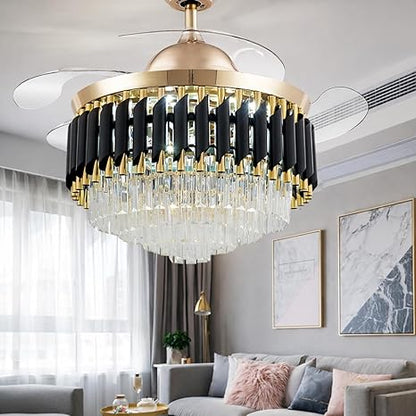 42 Inch Smart Retractable Ceiling Fan with 220V LED Light, Modern Chandelier Fancy Fan with Remote Control & LED Light, Reversible Motor (ELF2)