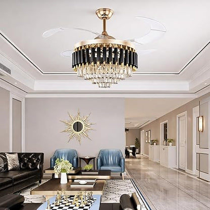 42 Inch Smart Retractable Ceiling Fan with 220V LED Light, Modern Chandelier Fancy Fan with Remote Control & LED Light, Reversible Motor (ELF2)