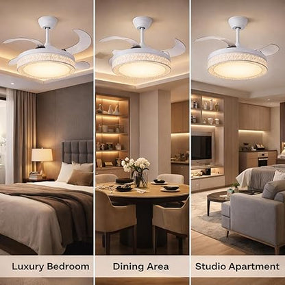 42 Inch Smart Retractable Ceiling Fan with 220V LED Light, Modern Chandelier Fancy Fan with Remote Control & LED Light, Reversible Motor (ELF6)