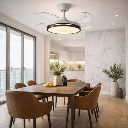 42 Inch Smart Retractable Ceiling Fan with 220V LED Light, Modern Chandelier Fancy Fan with Remote Control & LED Light, Reversible Motor (ELF7)