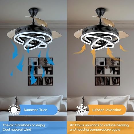 42 Inch Smart Retractable Ceiling Fan with 220V LED Light, Modern Chandelier Fancy Fan with Remote Control & LED Light, Reversible Motor (ELF3)