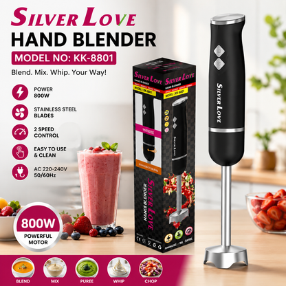 Silver Love 800W Hand Blender – Stainless Steel Stick Blender for Kitchen