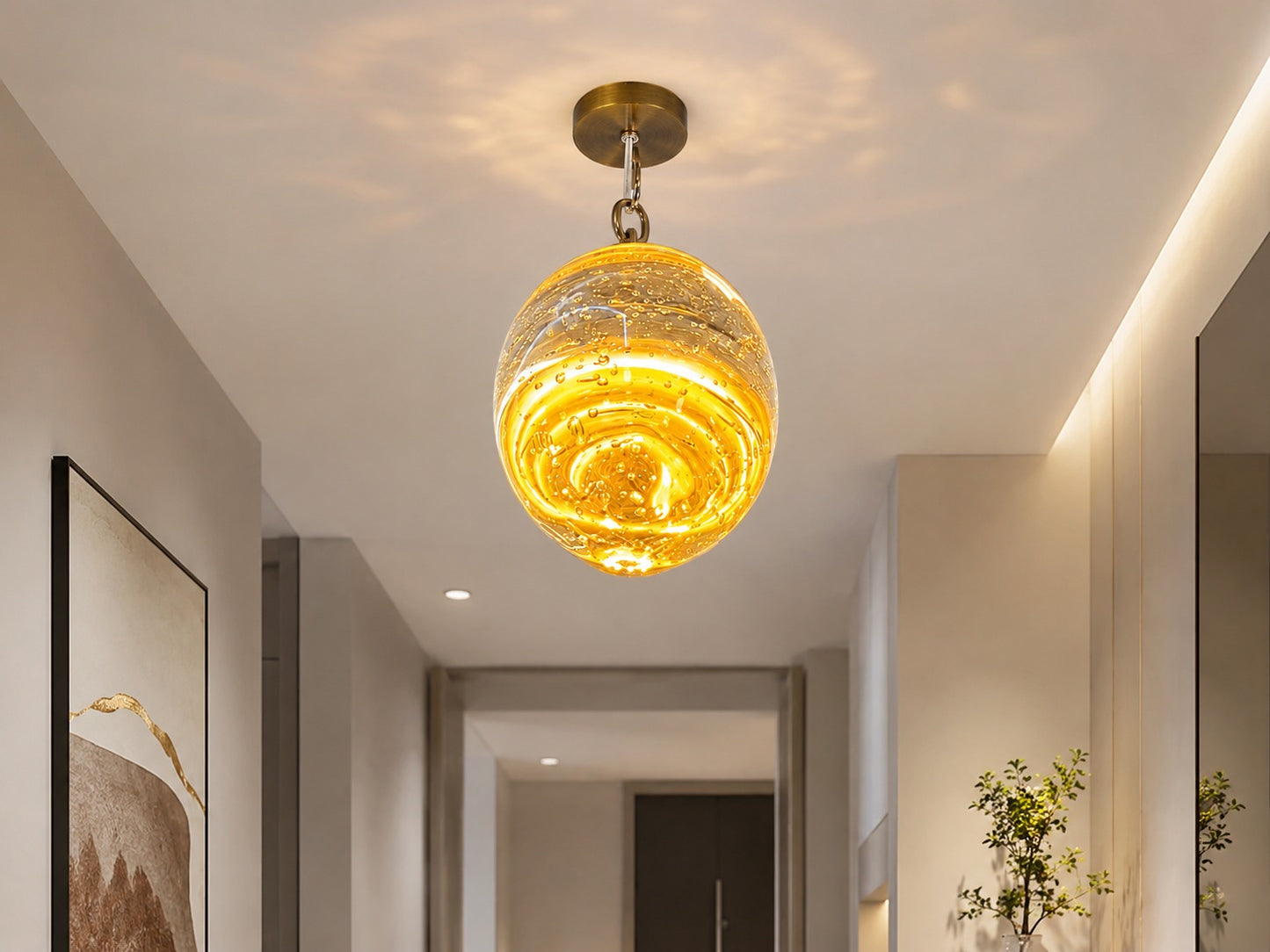 Luxury Golden Bubble Glass Pendant Light Chandelier | Modern Amber Globe Hanging Ceiling Lamp for Living Room, Bedroom & Dining Area – Model: Galaxy Orb