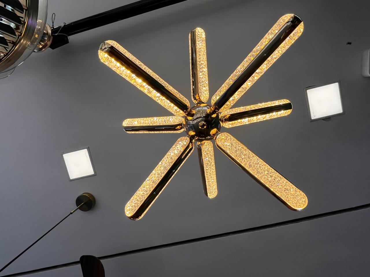 Luxury Crystal Starburst LED Chandelier Ceiling Light | Modern Gold Finish Designer