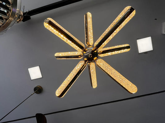 Luxury Crystal Starburst LED Chandelier Ceiling Light | Modern Gold Finish Designer