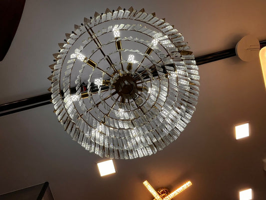 Modern Crystal Ring Chandelier | Gold Spiral LED Ceiling Light | Luxury Multi-Layer