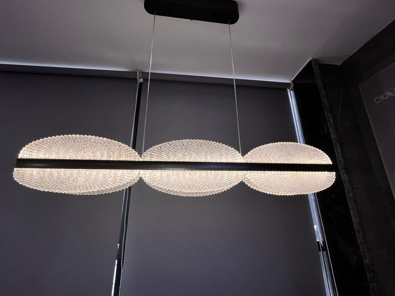 3 Disc Crystal Linear Chandelier | Modern LED Pendant Light | Luxury Dining Table Hanging Lamp