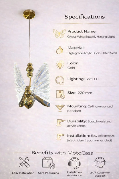 Elarria Crystal Wing Butterfly Hanging Light